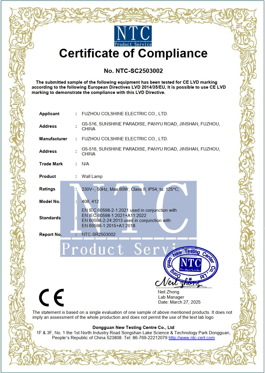 CE for Wall Lamp & Sauna Light G9